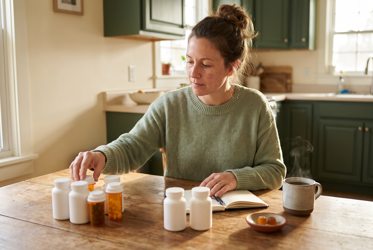 A tidy breakfast table with a small dish of Endura gummies beside a cup of tea